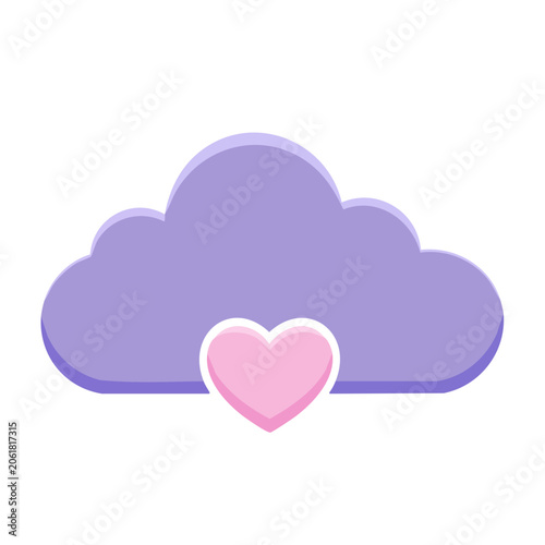 Purple cloud with pink heart icon on transparent background