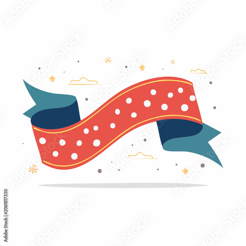 Red and Blue Ribbon with White Polka Dots and Stars