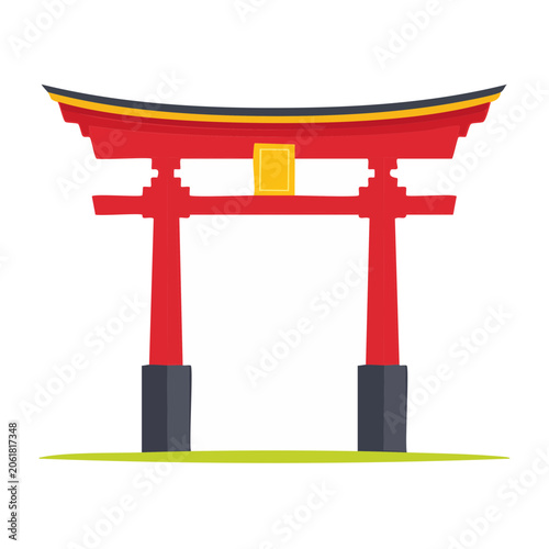 Red Torii Gate Illustration with Yellow Plaque