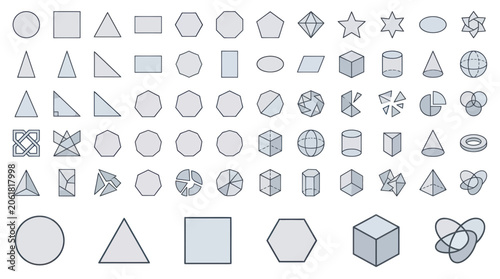 Tableau sur toile Geometric Shapes Collection: 2D and 3D Figures, Math Concepts, Abstract Design