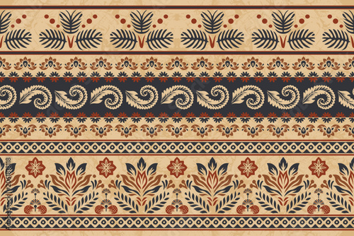 Fotografía Boho Indian Ikat Paisley Seamless Border Background