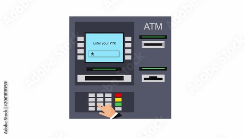 ATM Cash Withdrawal Animation with Alpha Channel – 4K Seamless Loop Banking Motion Graphic
