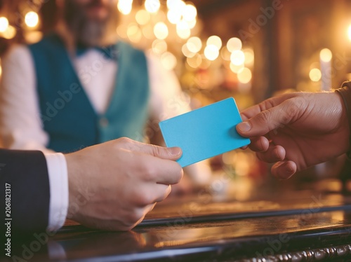 Handing Over a Blue Card at the Bar