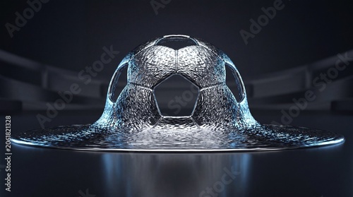 Abstract Sports Concept with Football Ball Formed by High Speed Splashing Water Liquid Waves