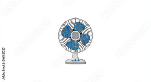 Konstfotografi Electric fan illustration with blue blades and gray housing on a white backgroun