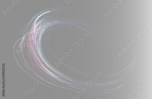 Fotografija Neon thread vortex, abstract spinning light trails, circular fiber optic line te