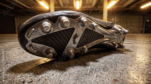 Extreme Close Up Macro View of Professional Football Boot Cleat Sole on Ground