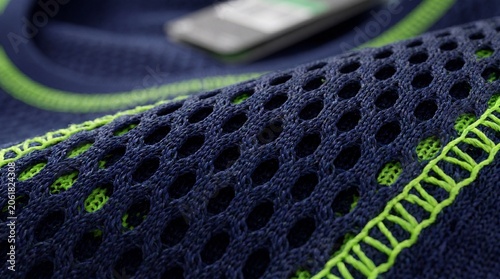 Continuous Close Up Macro Texture of Dark Blue Athletic Mesh Fabric Netting