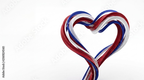 : Patriotic Ribbon Shaped as Heart with Stripes of Red White and Blue Colors