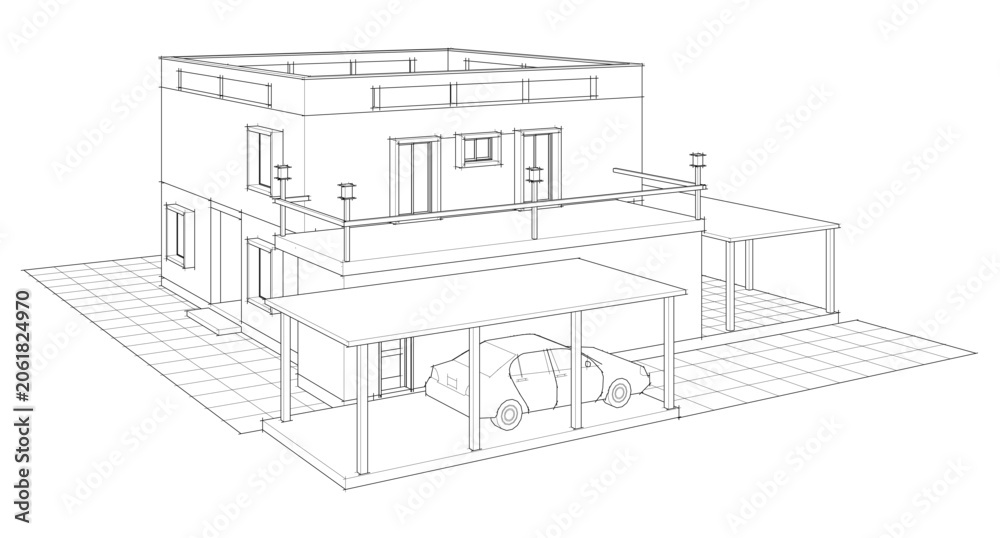 Fototapeta premium modern house sketch 3d rendering