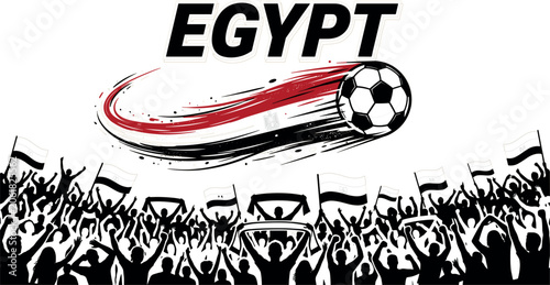 Konstfotografi Egypt National Football Team Banner with Cheering Stadium Crowd Silhouette Wavin