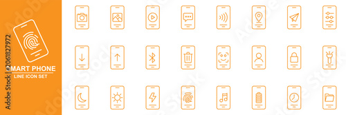 Tablou pe pânză Collection of smartphone function line icons showing mobile features like securi