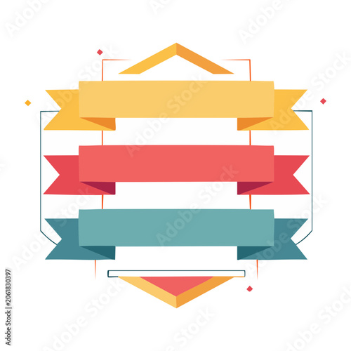 Colorful layered ribbon badge with triangular base
