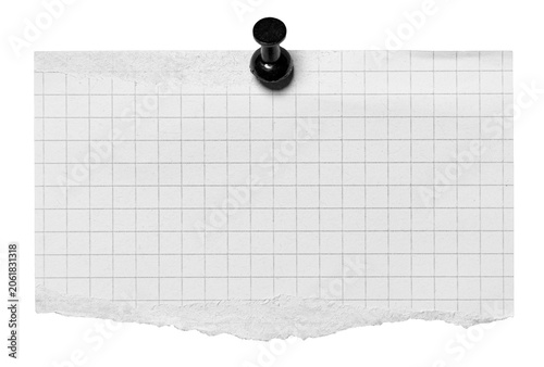 Foto Isolated torn ripped checkered graph recycled rough paper memo note with pin or
