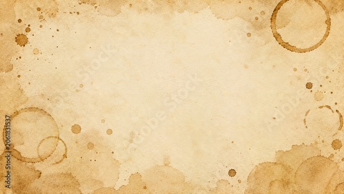 Vintage coffee stained paper background with brown spots and circles on aged texture