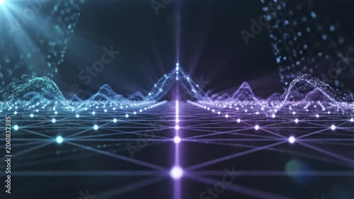Abstract digital network with glowing lines and dots in cyberspace