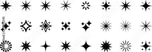 Obraz na płótnie Assortment of black starburst and sparkle graphic elements in various shapes and