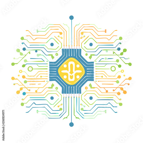 Circuit Board Brain Illustration with Neural Network Design