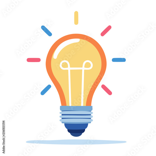 Flat design light bulb icon with colorful rays
