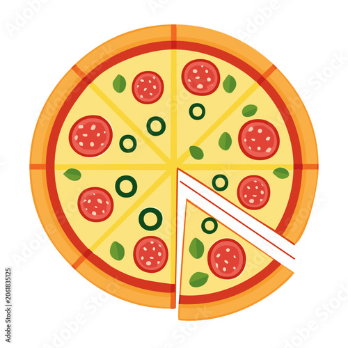 Flat design pizza with pepperoni and olives