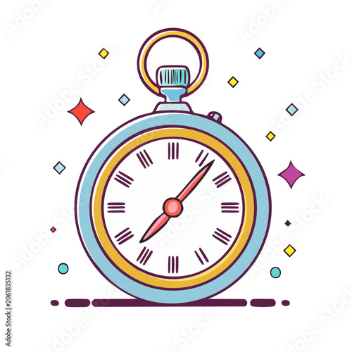 Flat Design Pocket Watch with Geometric Shapes