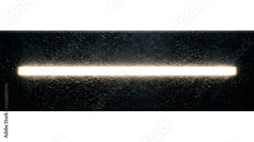 Horizontal glowing light strip embedded in a dark rough textured asphalt surface