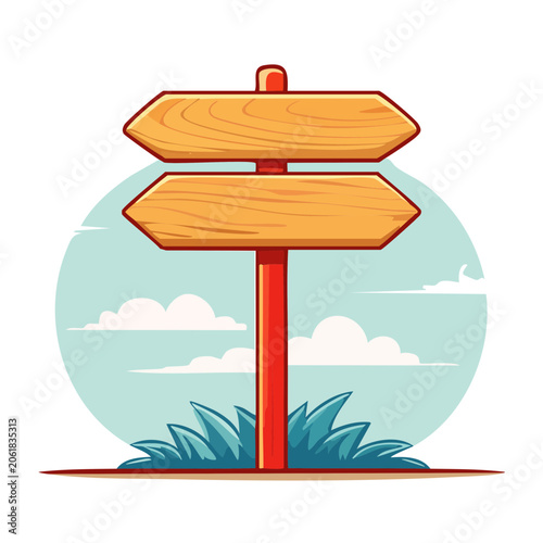 Wooden Direction Signpost with Arrows on Red Pole