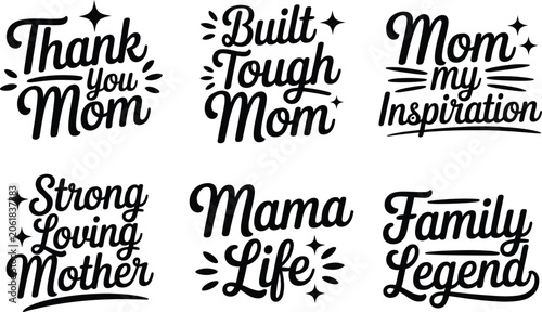 Photos A collection of six elegant black typography designs celebrating mothers with heartfelt phrases