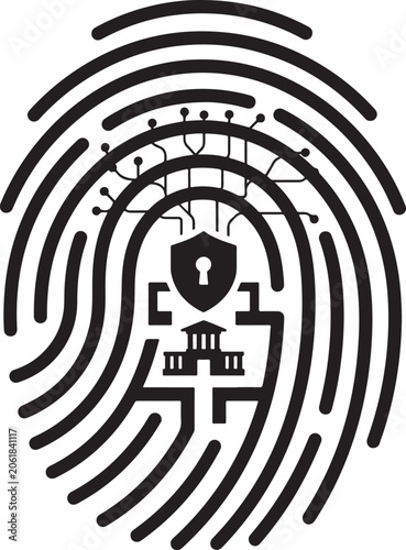 AI Legal Identity Verification Fingerprint Courthouse Maze Icon