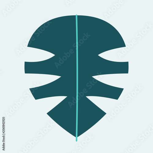 Flat Vector Monstera Leaf Graphic. Minimalist Tropical Plant Foliage Illustration Isolated on Soft Pastel Green Background
