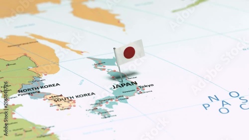 Zooming into Tokyo Japan on a World Map with Japanese Flag Pin