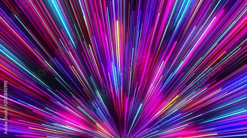Colorful Neon Light Streaks Zooming Fast in Hyperspace Loop