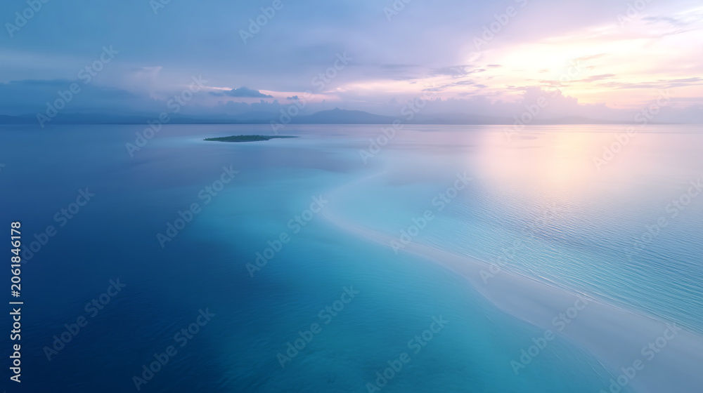 Obraz premium Blue Tropical Ocean with Calm Waters at Sunrise