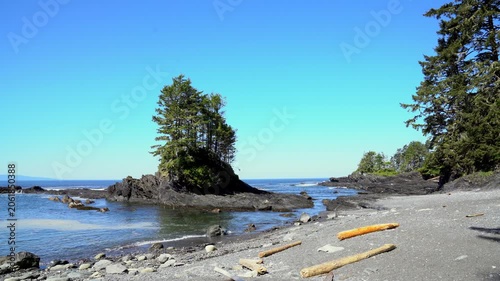 Botany Bay Shoreline Landscape Port Renfrew 4K UHD. Botany Bay rocky shoreline in Juan de Fuca Provincial Park near Port Renfrew BC. 4K, UHD.
