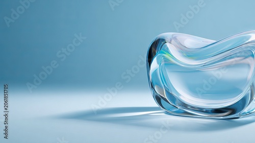 Abstract liquid glass shape with soft blue lighting and smooth organic curves rendered in a high quality minimalist digital style
