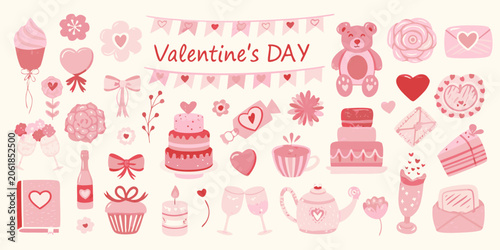 Foto Valentine s Day floral ornament collection pastel vector illustration