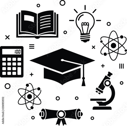 Education set science graduation icons for smart learning design