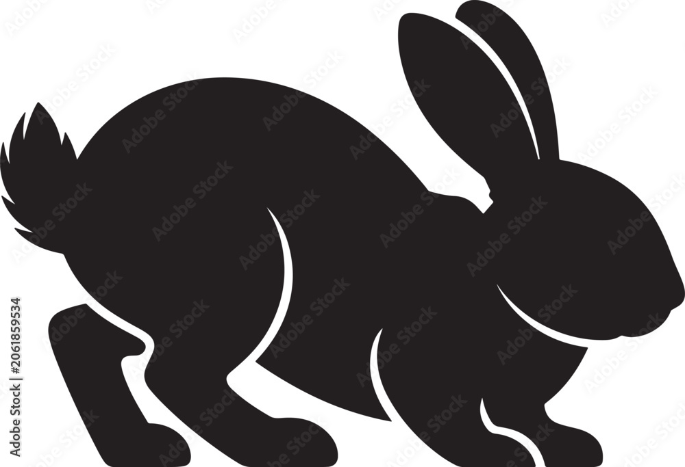 Fototapeta premium Black silhouette of a sitting rabbit isolated on white background