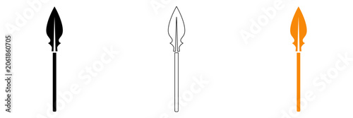 Canvastavla Three distinctive spear illustrations in black white and orange