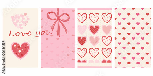 Schilderij op canvas Heart and floral pattern vector illustrations in shades of pink