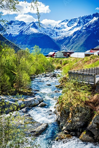 Stream and landscape in Urke, Hjorundfjord, Norway