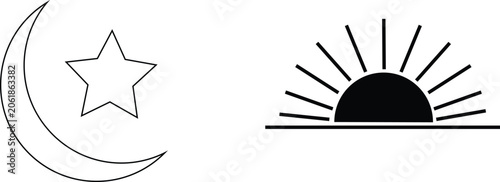 Islamic Crescent Moon and Star Symbol with Sunrise Icon