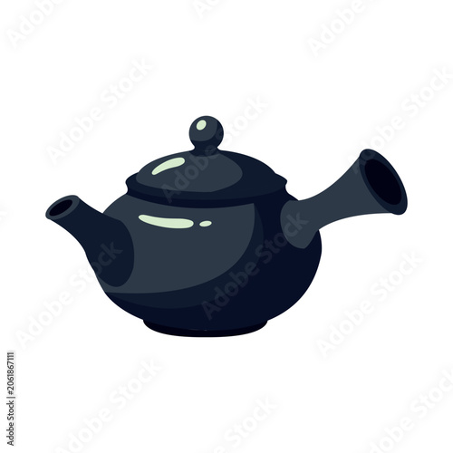 Matcha ceramic teapot vector flat design illustration on white background. Japanese healthy green tea icon for menu, banner, poster, web, emblem.