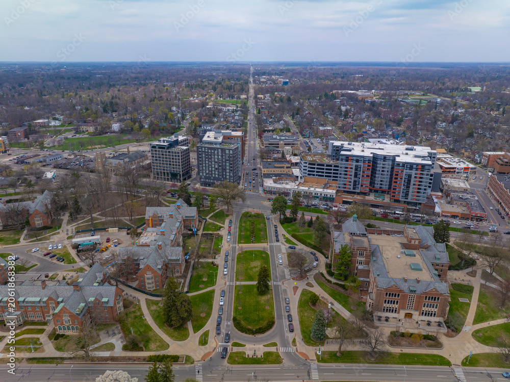 Obraz premium Michigan State University aerial view in East Lansing, Michigan MI, USA. 