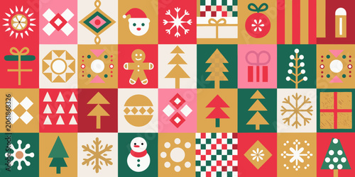 Christmas patchwork pattern a colorful vector illustration with festive motifs