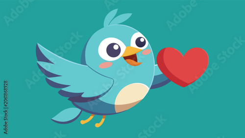 Cartoon blue bird holding a heart in its beak, symbolizing love and affection