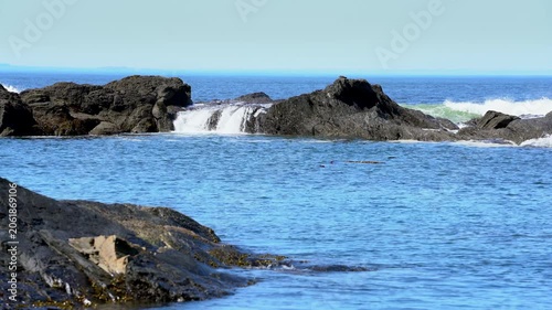 Botany Bay Shoreline Surf Port Renfrew 4K UHD. Botany Bay rocky shoreline in Juan de Fuca Provincial Park near Port Renfrew BC. 4K, UHD.
