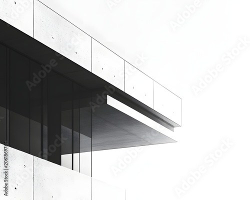 Modern architectural design featuring a sleek concrete structure with glass detailing and minimalistic aesthetics.