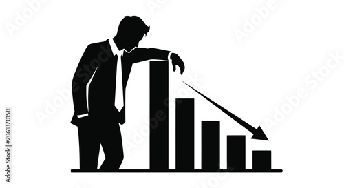Εκτύπωση καμβά Silhouette Of Businessperson And Declining Bar Graph On White Background