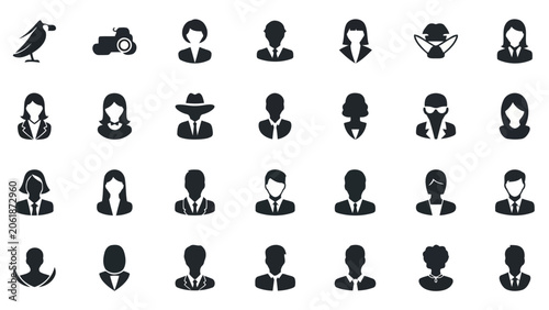 Set of various business people icons, professional avatars, and corporate user profile symbols in flat vector style